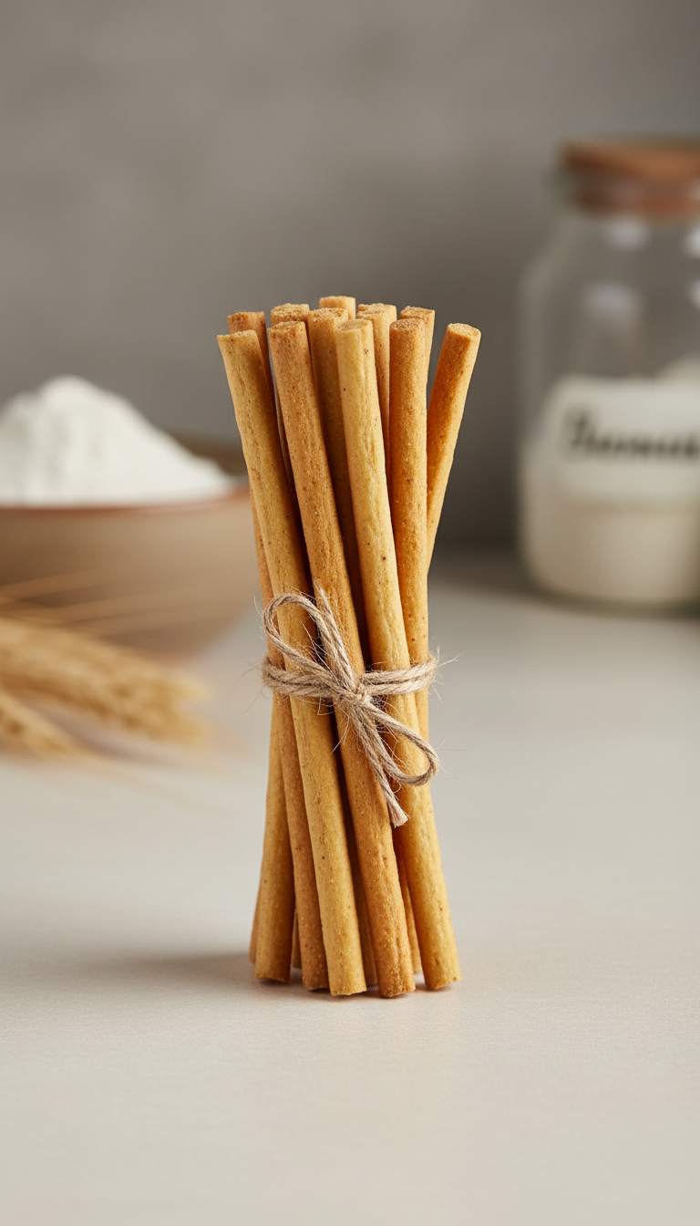 Wheat flour dental sticks bundled with twine