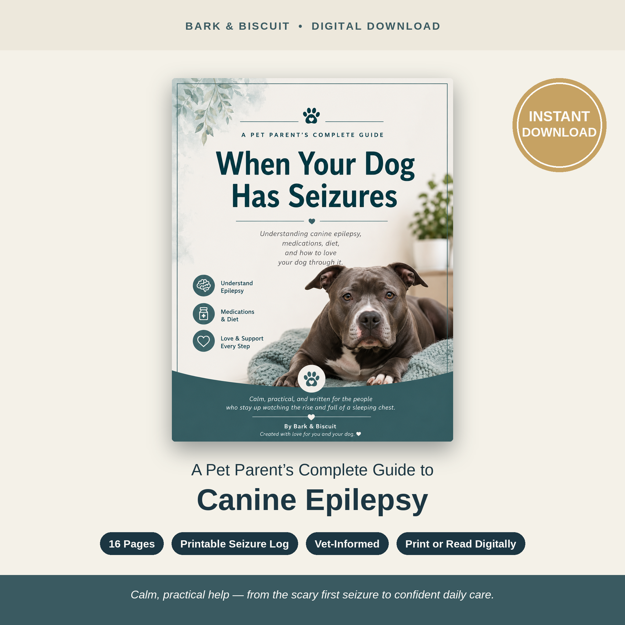 Dog Seizure & Canine Epilepsy Guide | 16-Page eBook + Printable Seizure Tracker